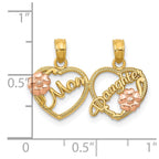 14k Two-tone with Flowers MOM - DAUGHTER 2-Piece Break-apart Hearts Pendant