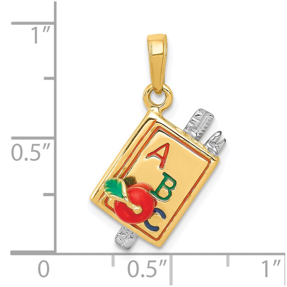 14k Two-tone 3-D Multi-color Enameled ABC School Book Pendant