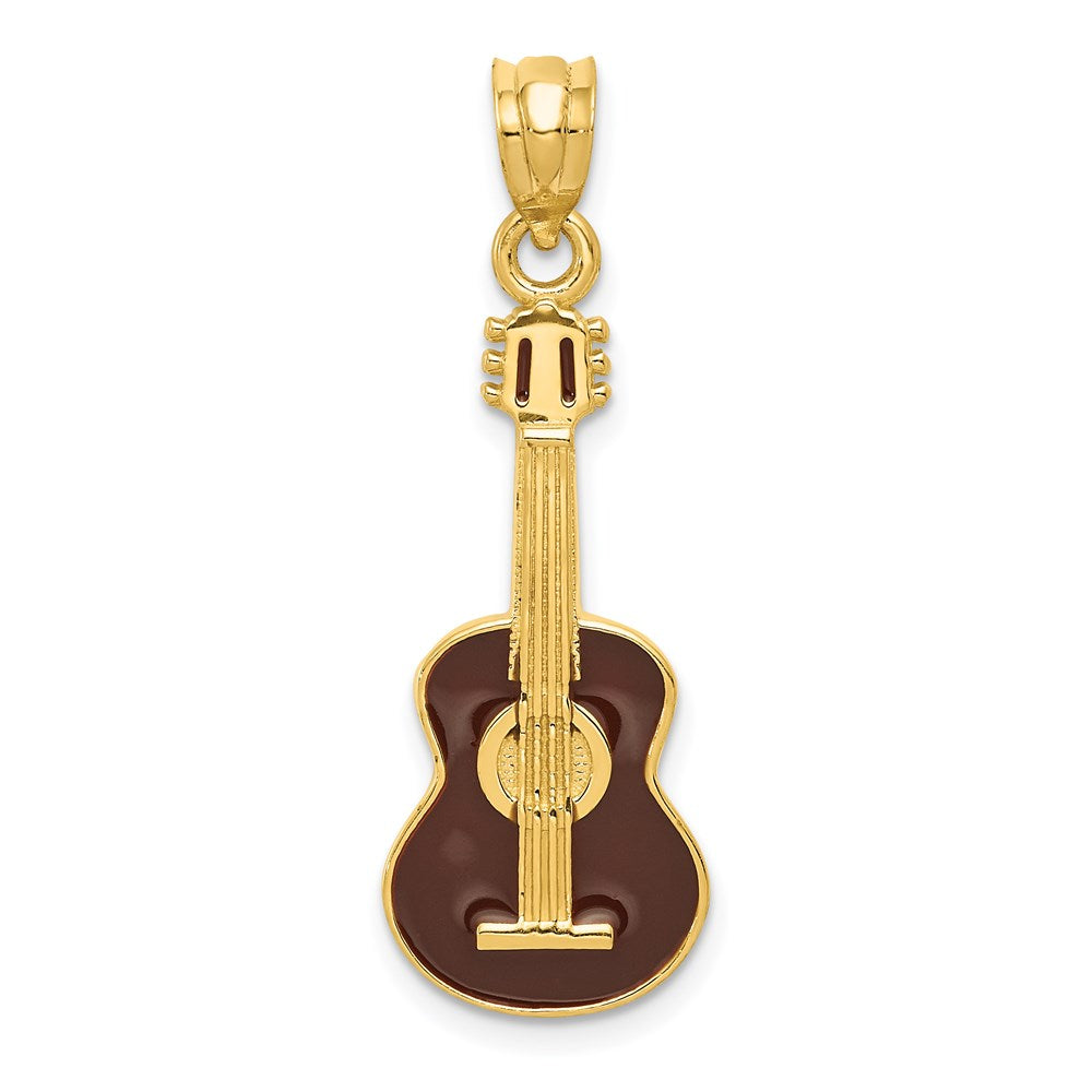 14k Brown Enameled Acoustic Guitar Pendant