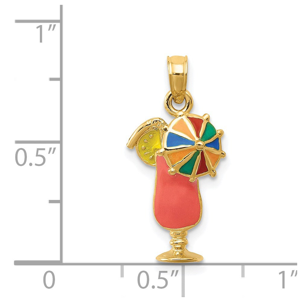 14k Pink Enameled Tropical Drink with Multi-Colored Umbrella Charm