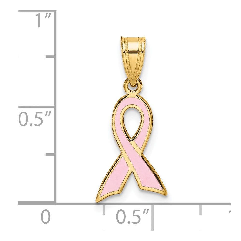 14k Small Pink Enameled Awareness Ribbon Pendant