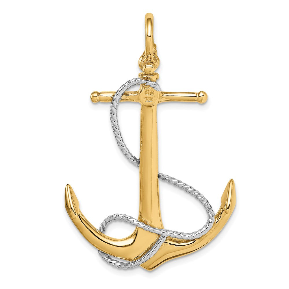 14k Two-tone 3-D Large Anchor with Entwined Rope Accent Pendant