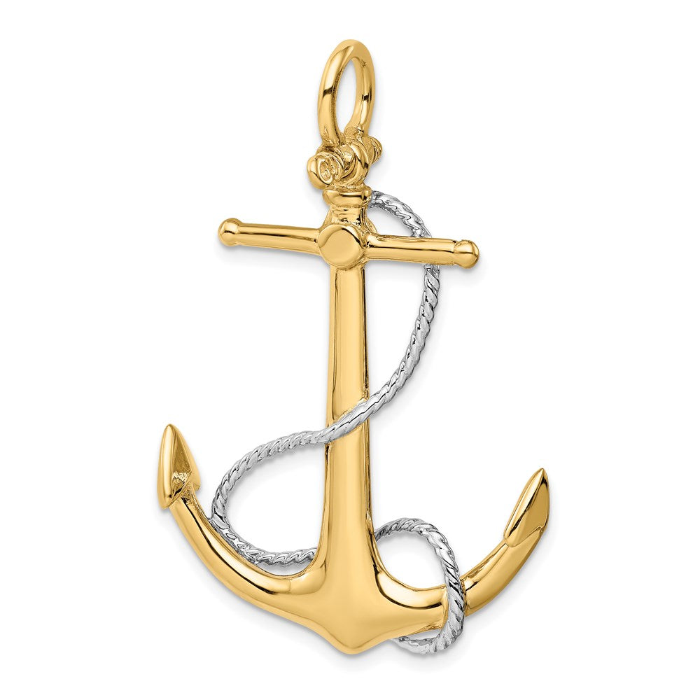 14k Two-tone 3-D Large Anchor with Entwined Rope Accent Pendant