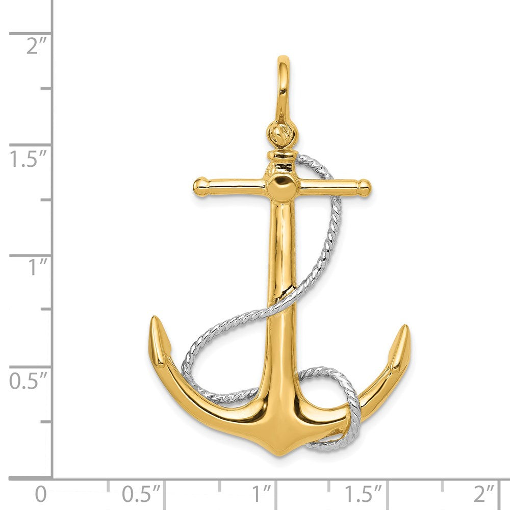 14k Two-tone 3-D Large Anchor with Entwined Rope Accent Pendant