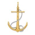 14k Two-tone 3-D Large Anchor with Entwined Rope Accent Pendant