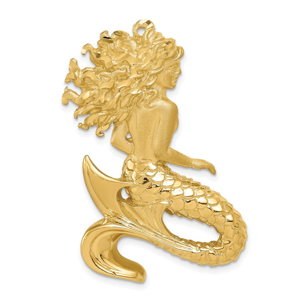 14k Large Polished and Satin Diamond-cut Mermaid Omega Slide