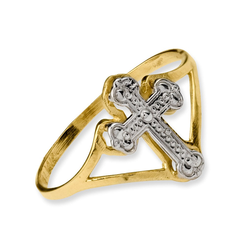 14k and White Rhodium Cross Ring