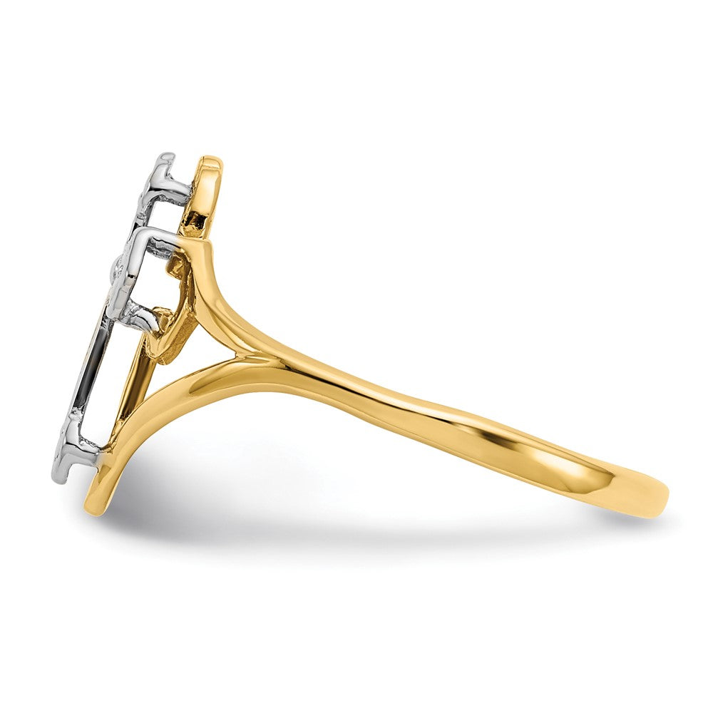 14k and White Rhodium Cross Ring