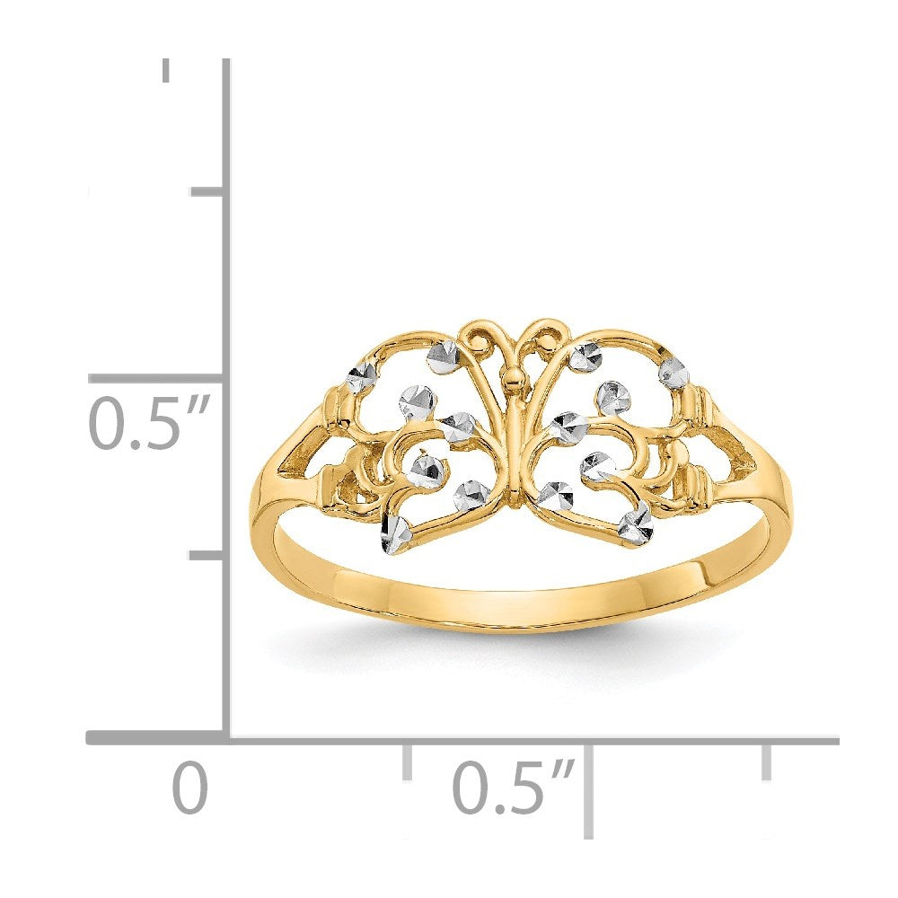 14k and White Rhodium Diamond-cut Butterfly Ring