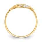 14K and White Rhodium Polished 2 Hearts and Leaves Ring