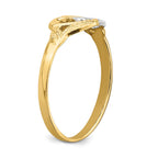 14K and White Rhodium Polished 2 Hearts and Leaves Ring