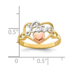 14k Yellow and Rose Gold with White Rhodium LOVE Heart Ring