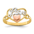 14k Yellow and Rose Gold with White Rhodium LOVE Heart Ring