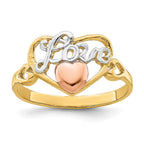 14k Yellow and Rose Gold with White Rhodium LOVE Heart Ring