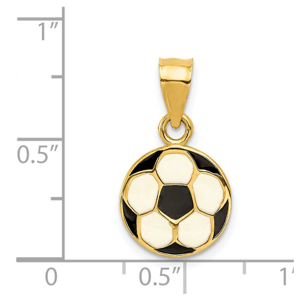 14k Black and White Enameled Flat Soccer Ball Pendant
