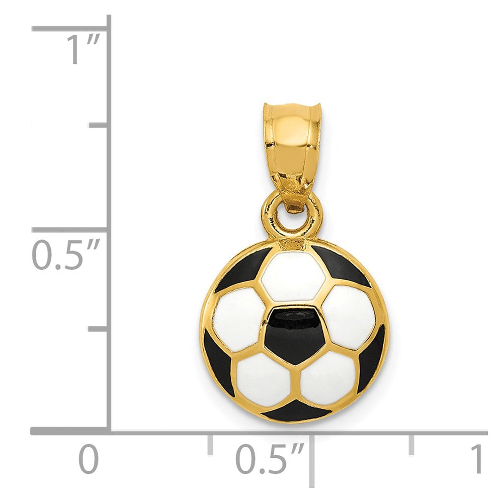 14k Black and White Enameled Domed Soccer Ball Pendant