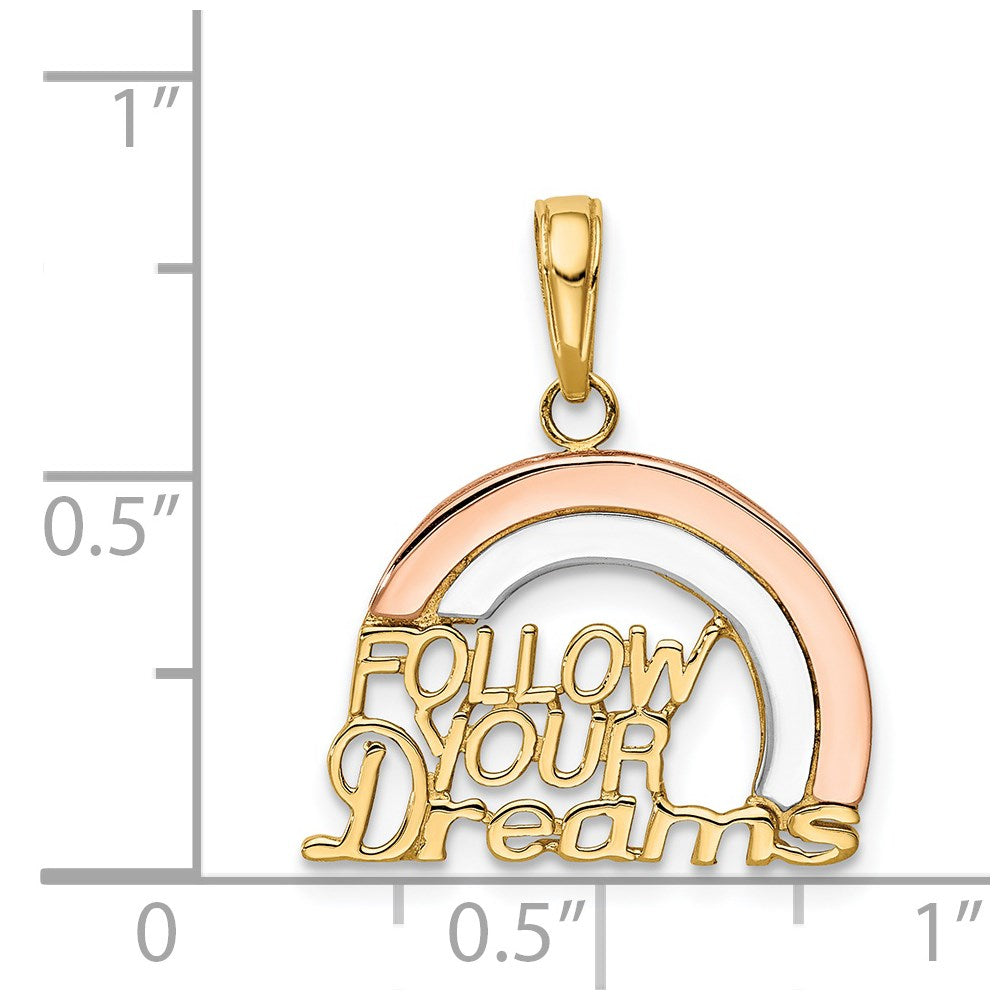 14k Two-tone with White Rhodium FOLLOW YOUR DREAMS Rainbow Charm