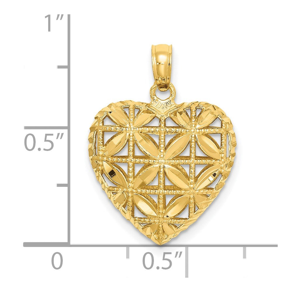 14K Polished 3-D Filigree Puffed Heart Pendant