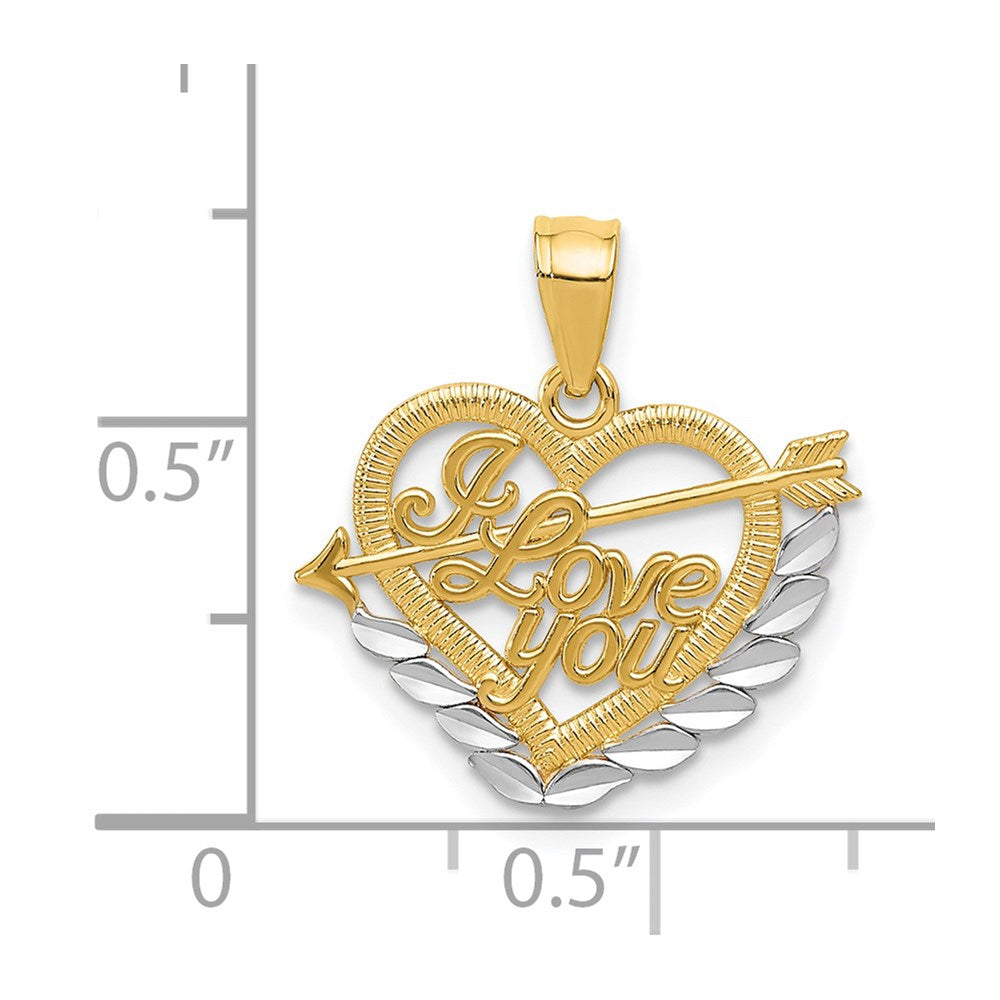 14k and White Rhodium I LOVE YOU Heart and Arrow Pendant