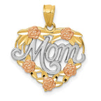 14k Two-tone with White Rhodium MOM Heart Pendant