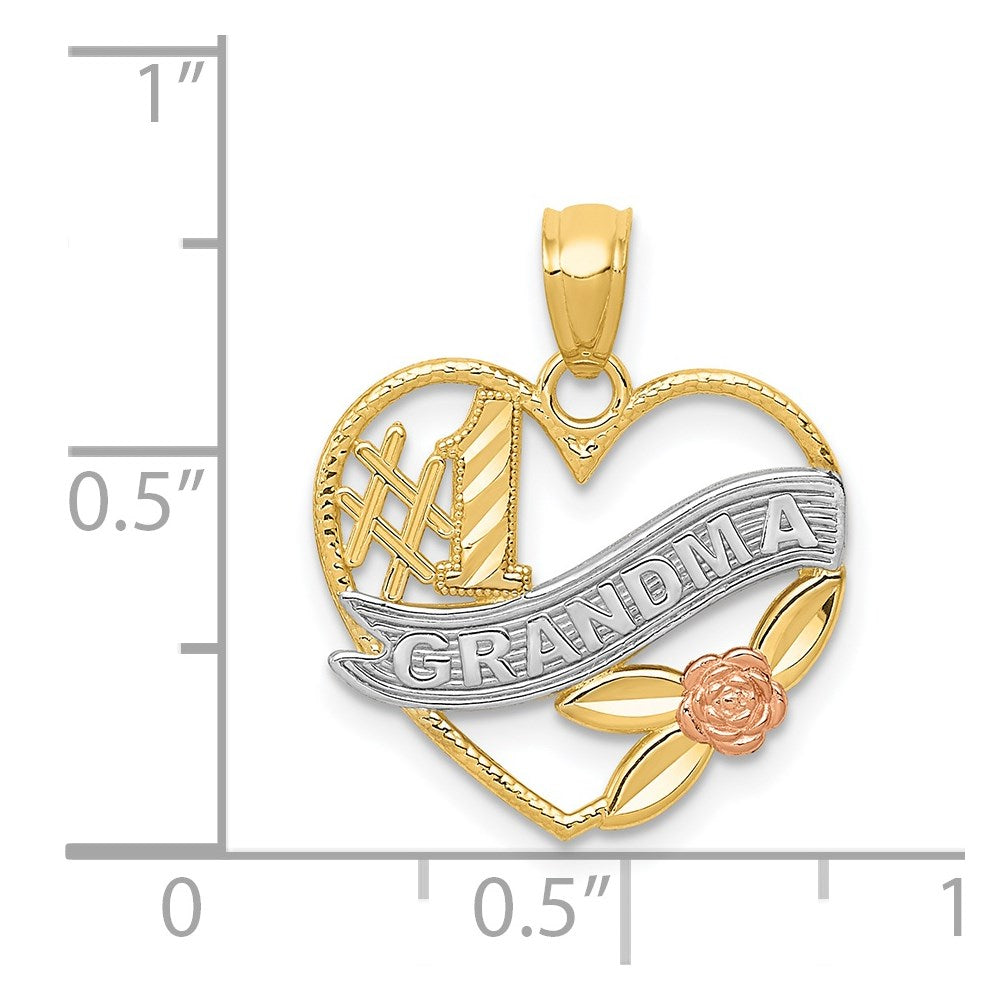 14k Two-tone with White Rhodium #1 GRANDMA Heart Pendant