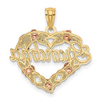 14k Two-tone with White Rhodium GRANDMA Heart with Flowers Pendant