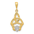 14K and White Rhodium Diamond-cut Claddagh Trinity Knot Pendant