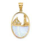 14K Lab Created Opal Lighthouse and Sailboat Pendant