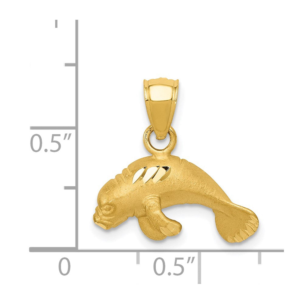 14K Satin Diamond-cut Manatee Pendant