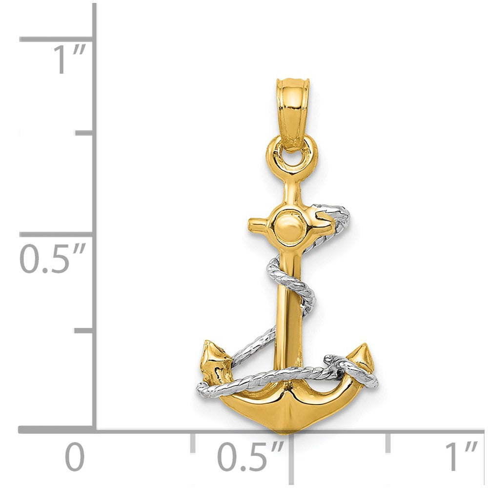 14K Two-Tone 3-D Anchor with Rope Pendant