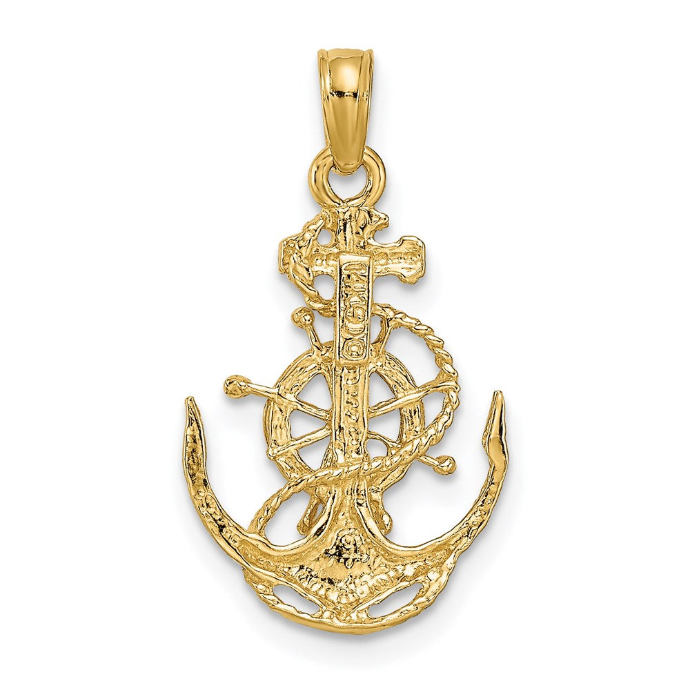 14k Small Anchor with Rope and Ships Wheel Pendant
