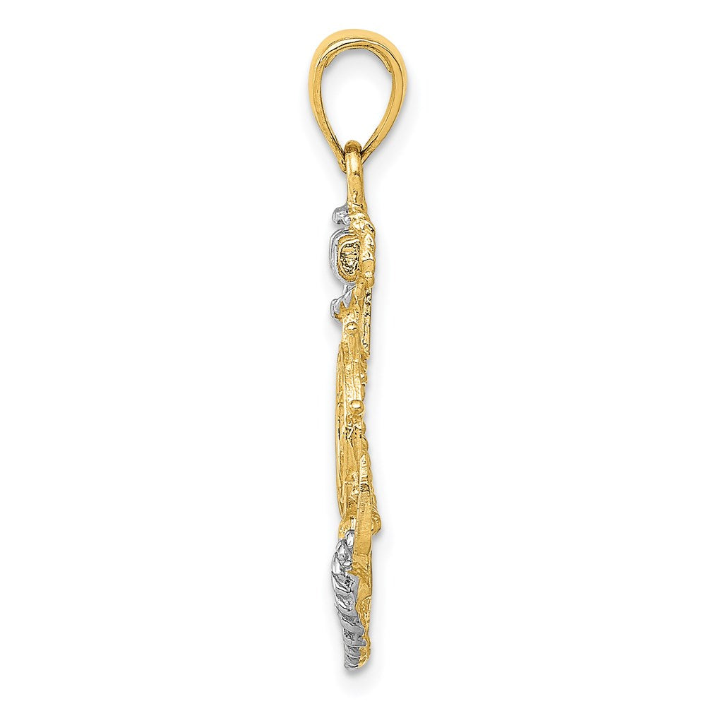 14K and White Rhodium Anchor with Rope and Ships Wheel Pendant