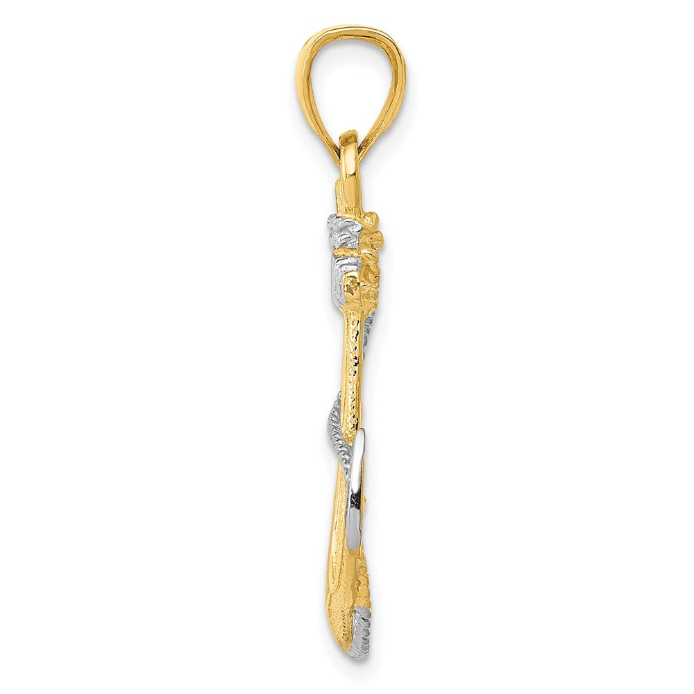 14K and White Rhodium Anchor with Rope Pendant