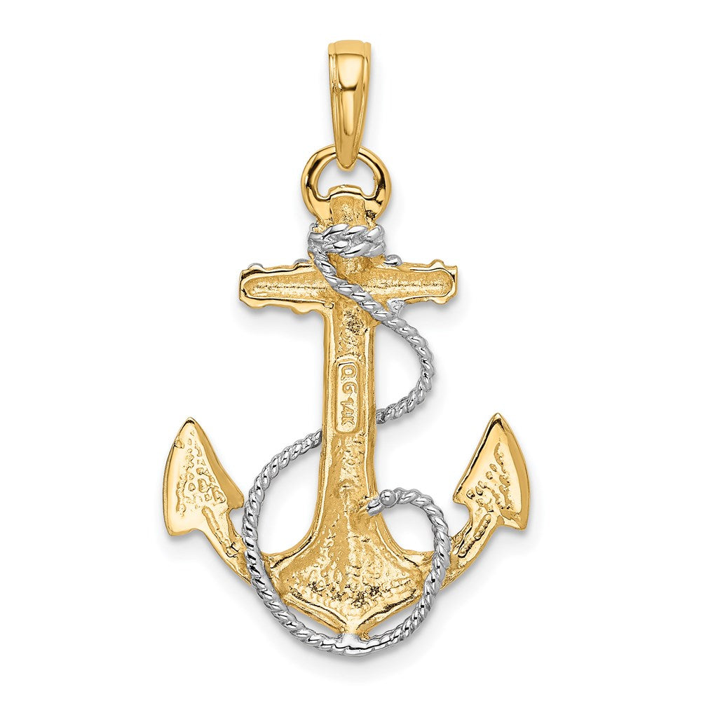 14K and White Rhodium Anchor with Rope Pendant