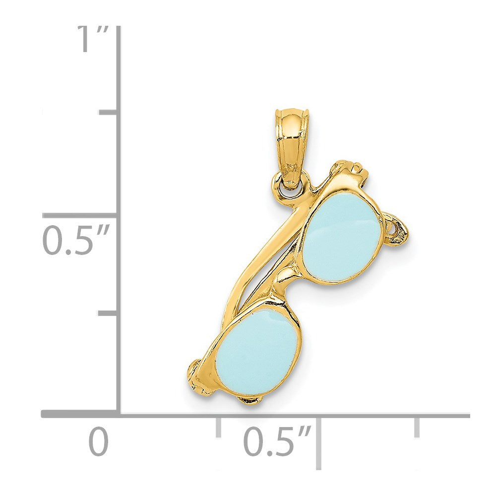 14k 3-D Aqua Enameled Sunglasses with Moveable Sides Pendant