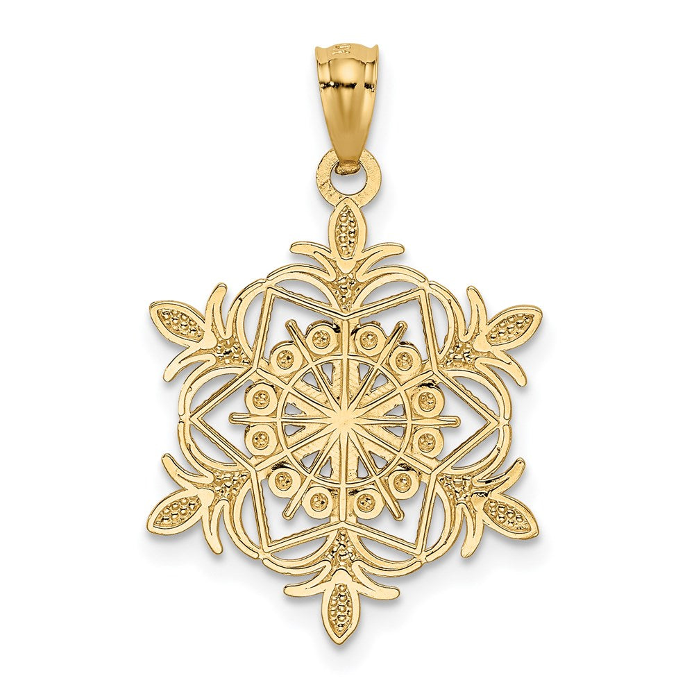 14k and White Rhodium Diamond-cut Snowflake Pendant