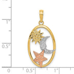 14k Two-tone with White Rhodium Sun/Moon/Star Oval Pendant