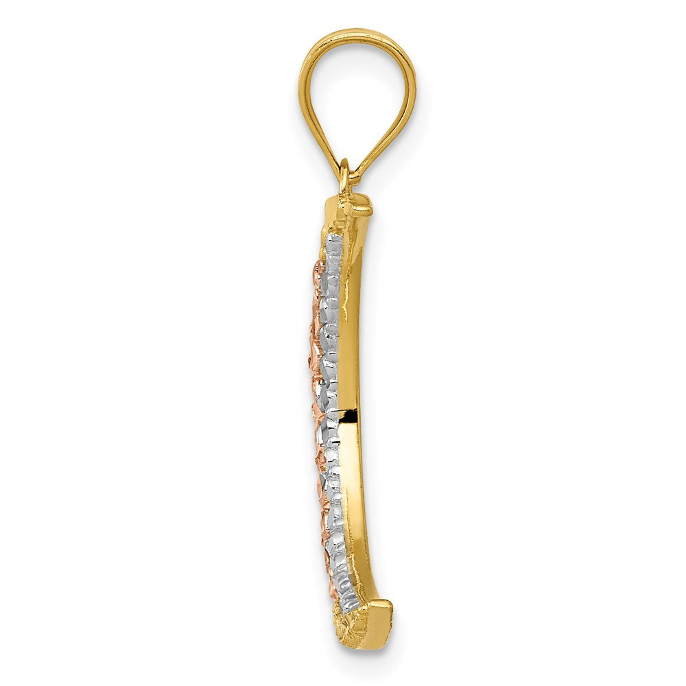 14K Two-tone with White Rhodium Diamond-cut Moon Pendant
