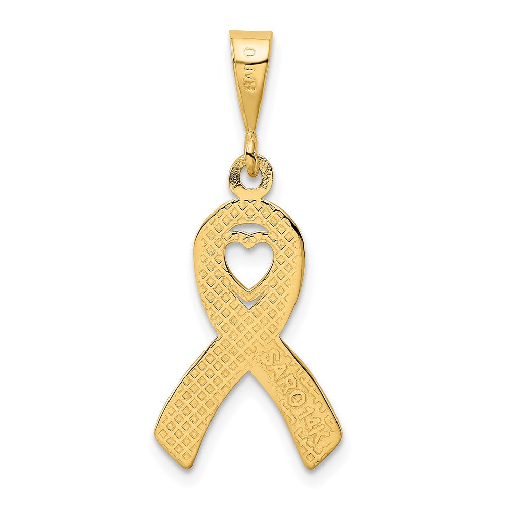 14k Heart In Awareness Ribbon Pendant
