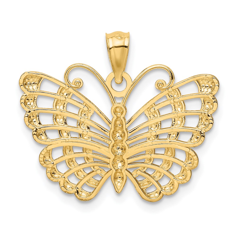 14k and White Rhodium Diamond-cut Butterfly Pendant