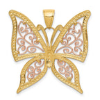 14k Two-tone with White Rhodium Diamond-cut Butterfly Pendant