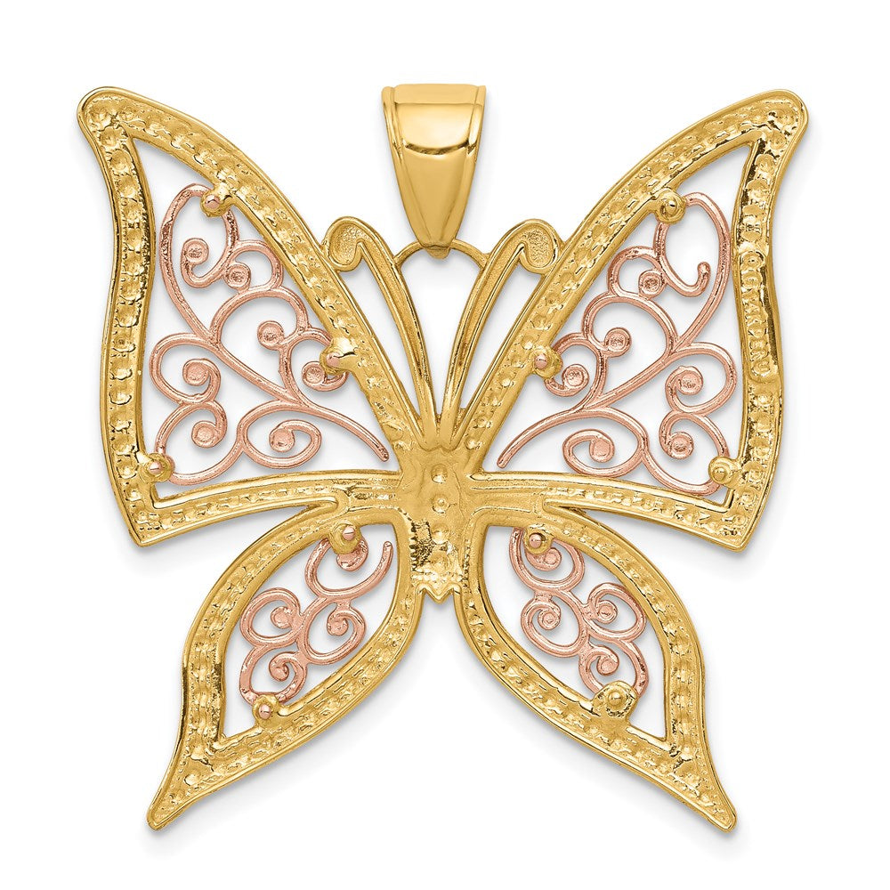 14k Two-tone with White Rhodium Diamond-cut Butterfly Pendant