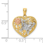 14k Tri-color Butterfly Heart Pendant