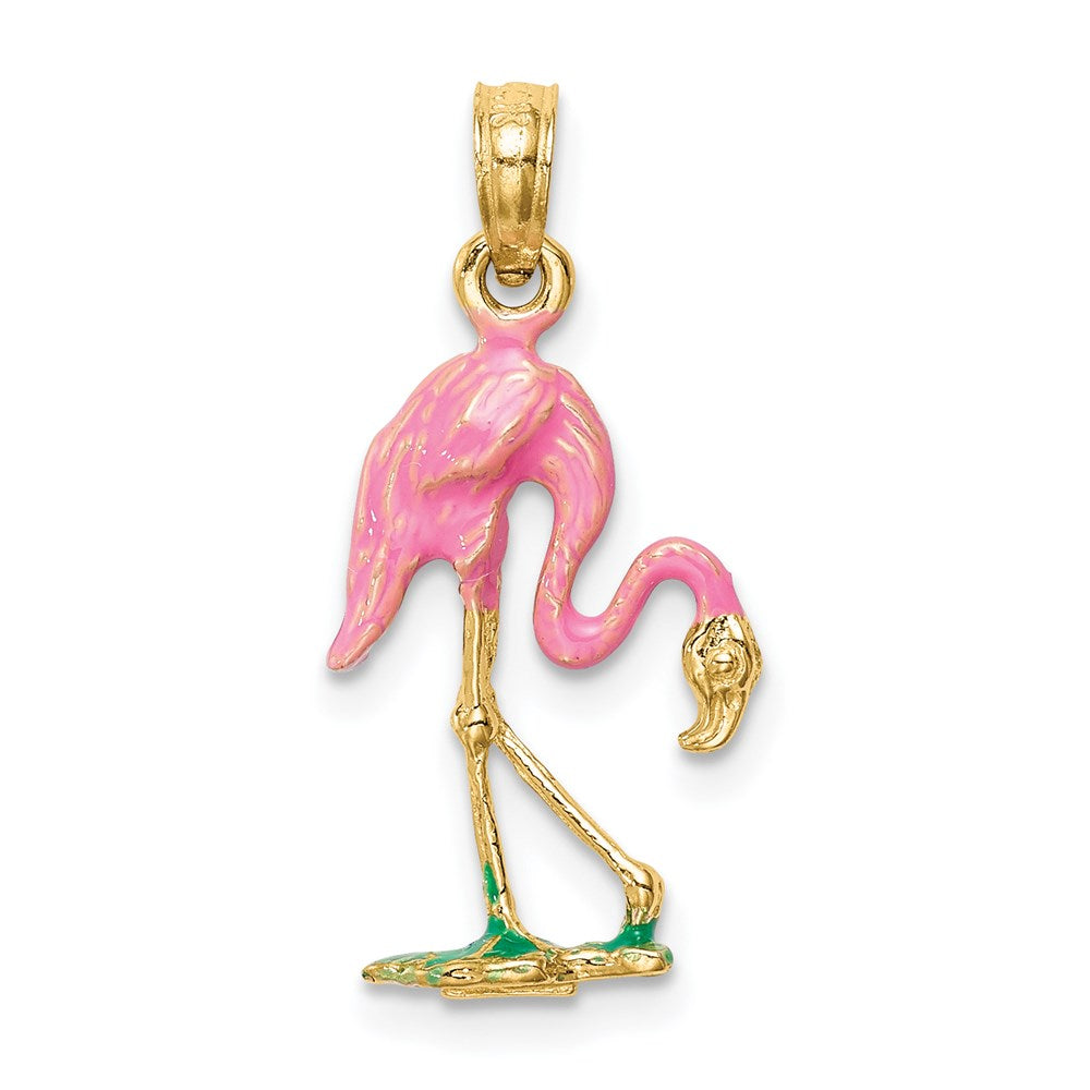 14k Enameled Pink Flamingo Pendant