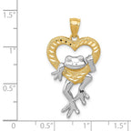 14k and White Rhodium Diamond-cut Frog in Heart Pendant