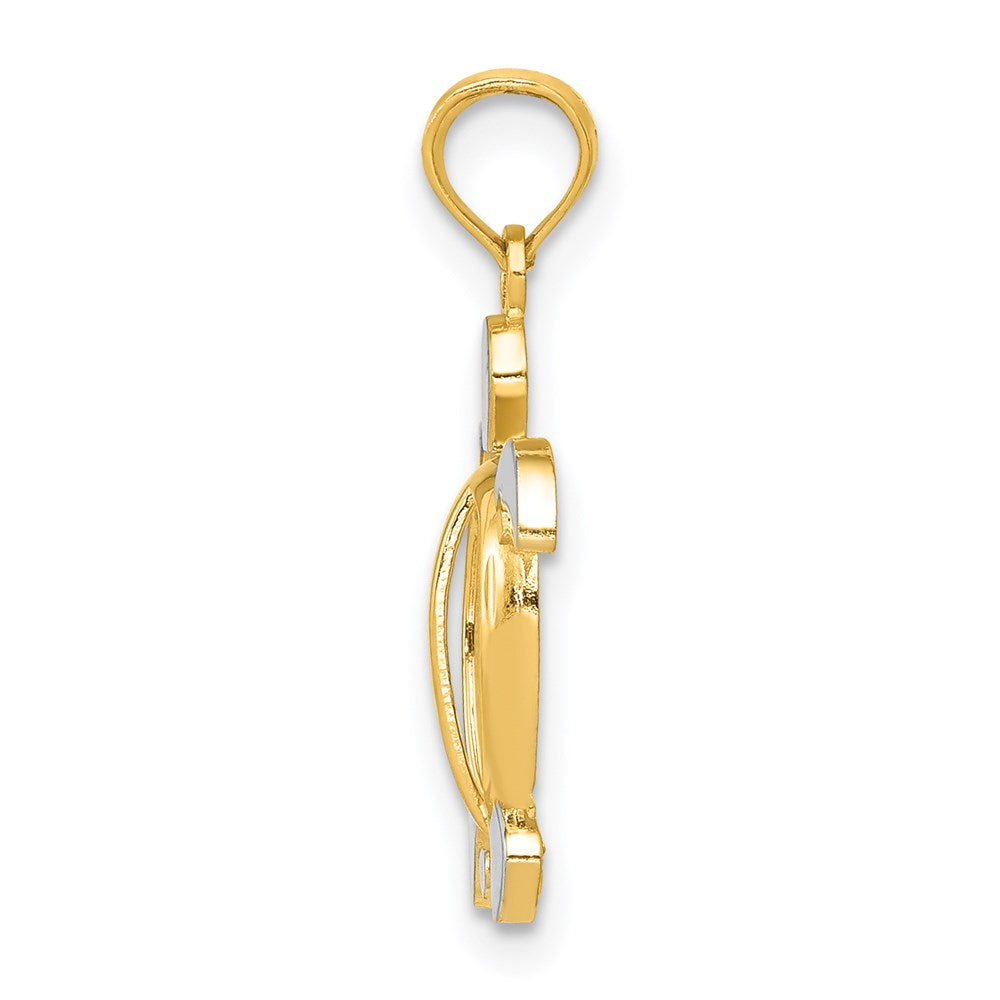 14K and White Rhodium Sea Turtle Pendant