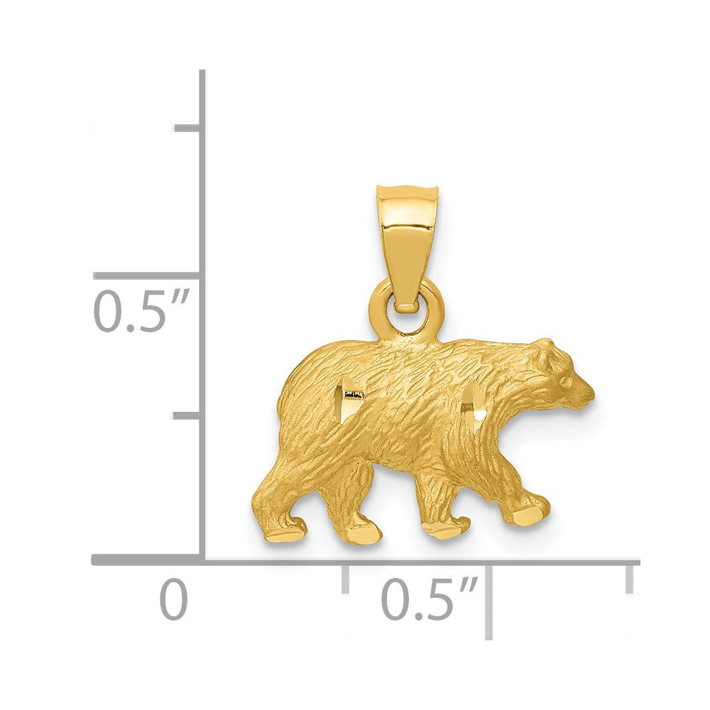 14K Satin Diamond-cut Bear Pendant