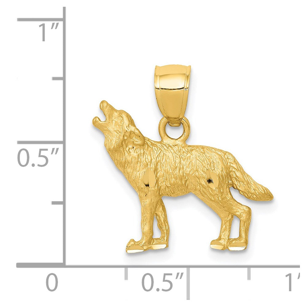 14K Satin Diamond-cut Howling Wolf Pendant