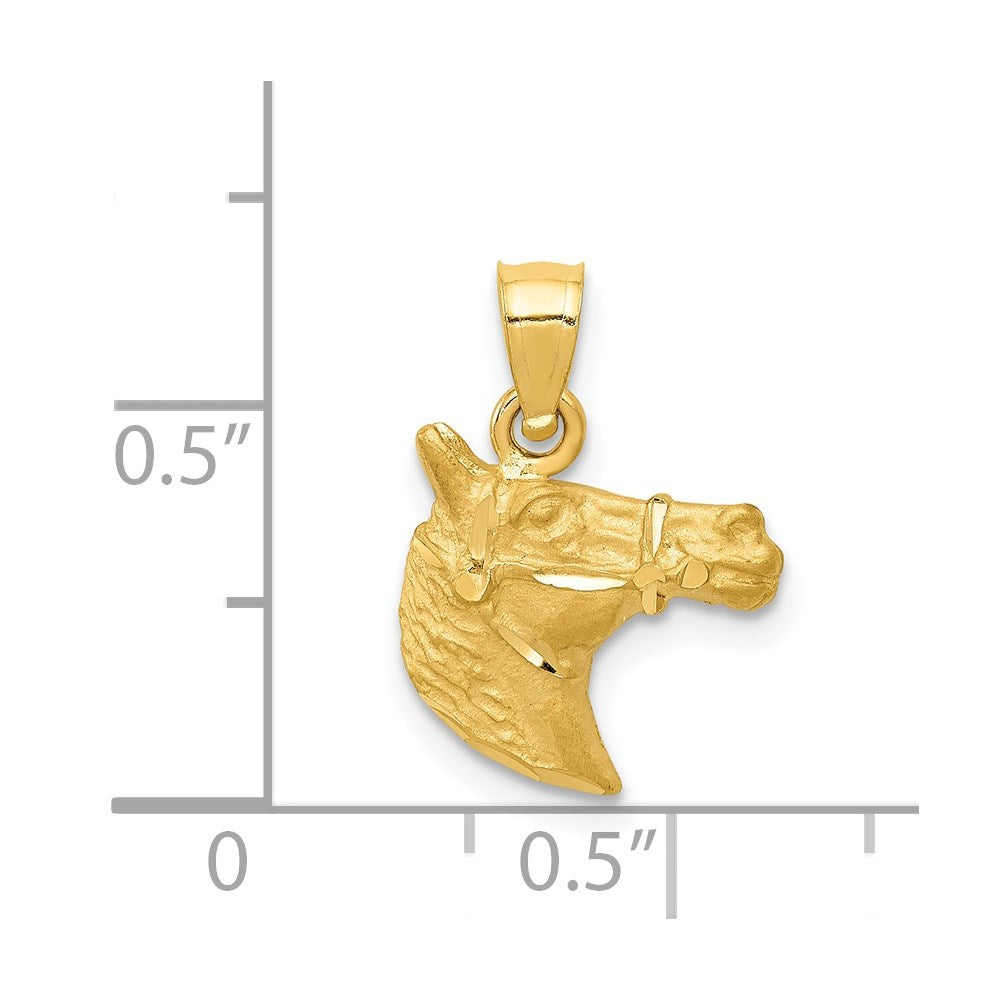 14K Satin Diamond-cut Horse Head Pendant