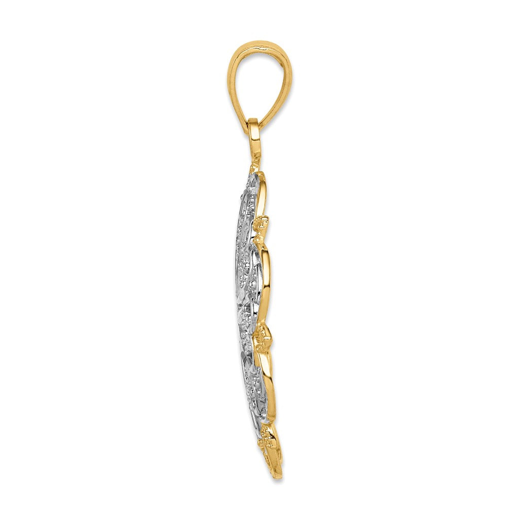 14K and White Rhodium Filigree Hearts with Scalloped Edge Pendant